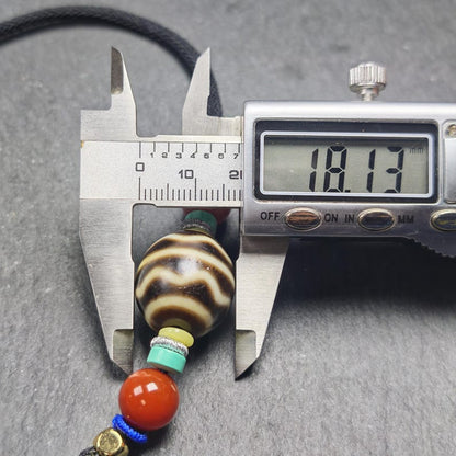 Authentic Dalo Dzi Bead Necklace - Round Wave Dzi | Tibetan Jewelry | Protection Charm | Spiritual Gift | 18*20mm