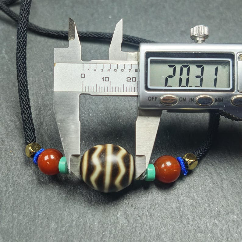 Authentic Dalo Dzi Bead Necklace - Round Wave Dzi - Tibetan Buddhist bead necklace, view 11