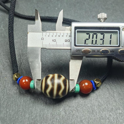 Authentic Dalo Dzi Bead Necklace - Round Wave Dzi | Tibetan Jewelry | Protection Charm | Spiritual Gift | 18*20mm