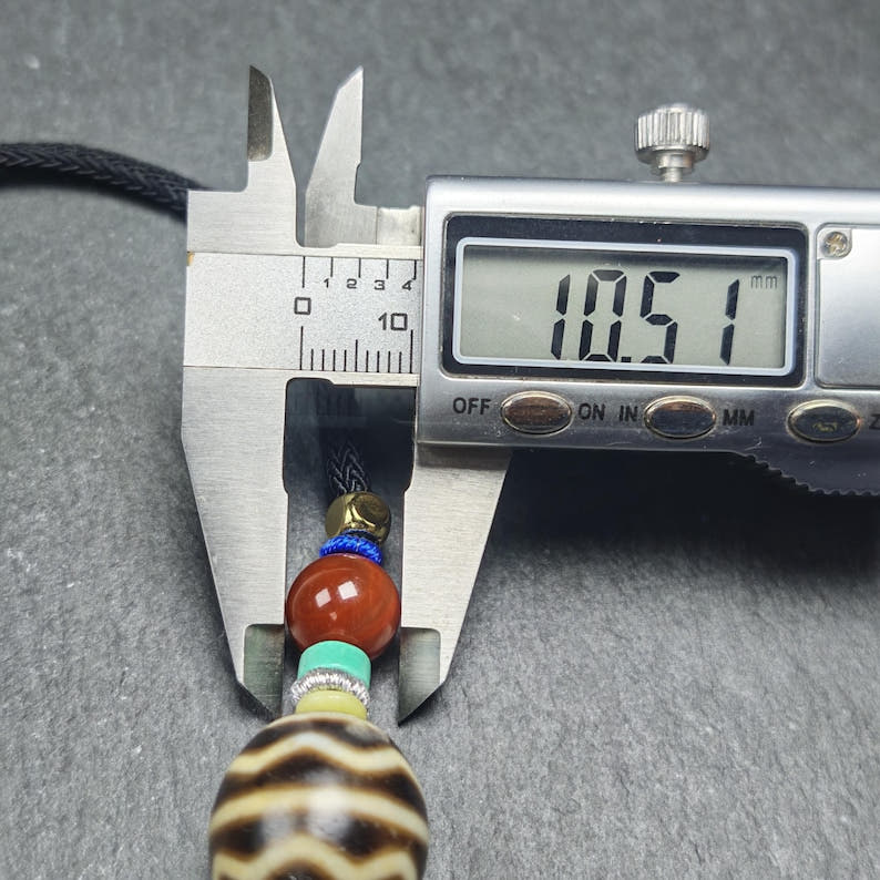 Authentic Dalo Dzi Bead Necklace - Round Wave Dzi - Tibetan Buddhist bead necklace, size reference
