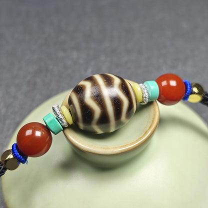 Authentic Dalo Dzi Bead Necklace - Round Wave Dzi | Tibetan Jewelry | Protection Charm | Spiritual Gift | 18*20mm
