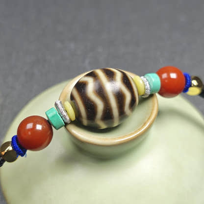 Authentic Dalo Dzi Bead Necklace - Round Wave Dzi - Tibetan Buddhist bead necklace, view 7
