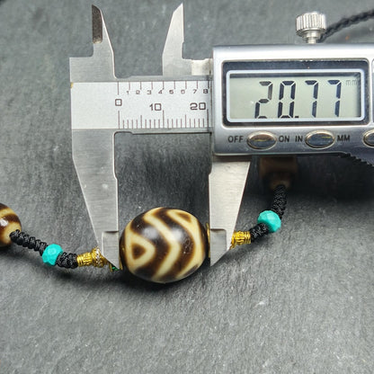Authentic Dalo Dzi Bead Necklace - Round Wave Dzi + Tiger Tooth Dzi | Tibetan Jewelry | Protection Charm | Spiritual Gift | 20*17mm