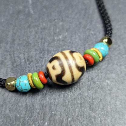 Authentic Dzi Bead Necklace - Lotus Dalo Dzi Pendant | Tibetan Jewelry | Protection Charm | Spiritual Gift | 18*15mm