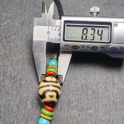 Authentic Dzi Bead Necklace - Lotus Dalo Dzi Pendant | Tibetan Jewelry | Protection Charm | Spiritual Gift | 18*15mm