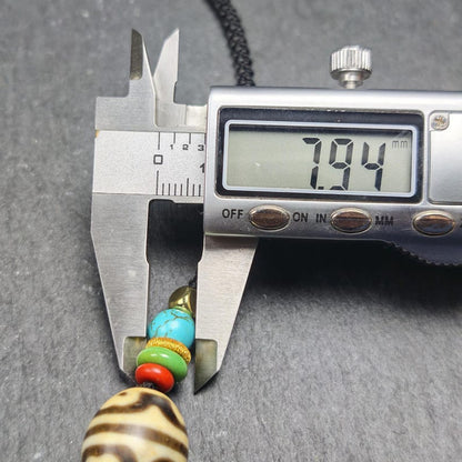 Authentic Dzi Bead Necklace - Lotus Dalo Dzi Pendant | Tibetan Jewelry | Protection Charm | Spiritual Gift | 18*15mm