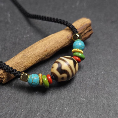 Authentic Dzi Bead Necklace - Lotus Dalo Dzi Pendant | Tibetan Jewelry | Protection Charm | Spiritual Gift | 18*15mm