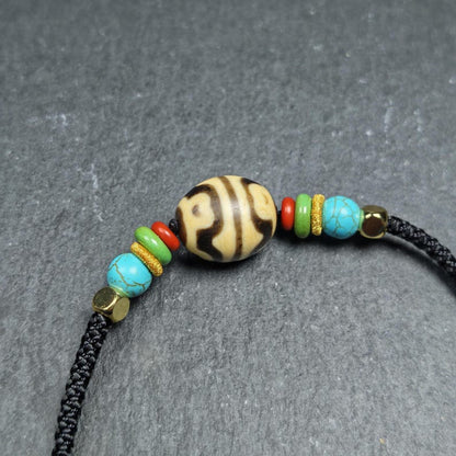 Authentic Dzi Bead Necklace - Lotus Dalo Dzi Pendant | Tibetan Jewelry | Protection Charm | Spiritual Gift | 18*15mm