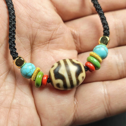 Authentic Dzi Bead Necklace - Lotus Dalo Dzi Pendant | Tibetan Jewelry | Protection Charm | Spiritual Gift | 18*15mm