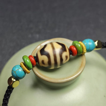 Authentic Dzi Bead Necklace - Lotus Dalo Dzi Pendant | Tibetan Jewelry | Protection Charm | Spiritual Gift | 18*15mm