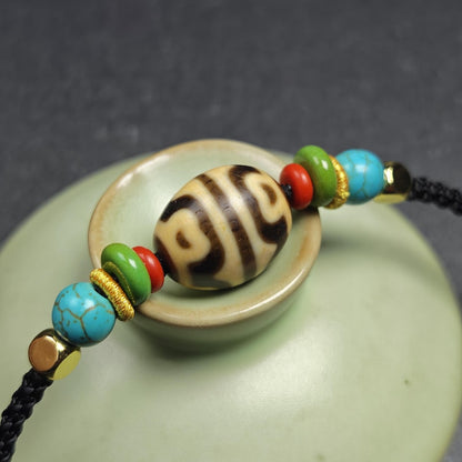 Authentic Dzi Bead Necklace - Lotus Dalo Dzi Pendant | Tibetan Jewelry | Protection Charm | Spiritual Gift | 18*15mm