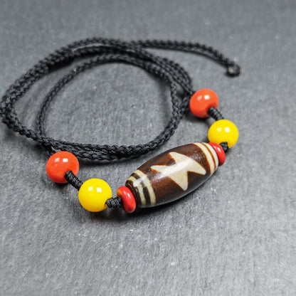 Authentic Fire Agate Thunder 5 Eyes Dzi Necklace | Tibetan Jewelry | Protection Charm | Spiritual Gift | 30*15mm