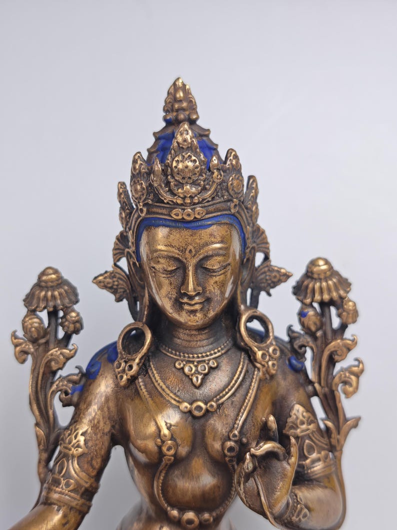 Authentic Green Tara Statue - Scared Tibetan Statue - Fully Consecrated and Blessed - Spiritual Decor - 17cm Height - Decades Old