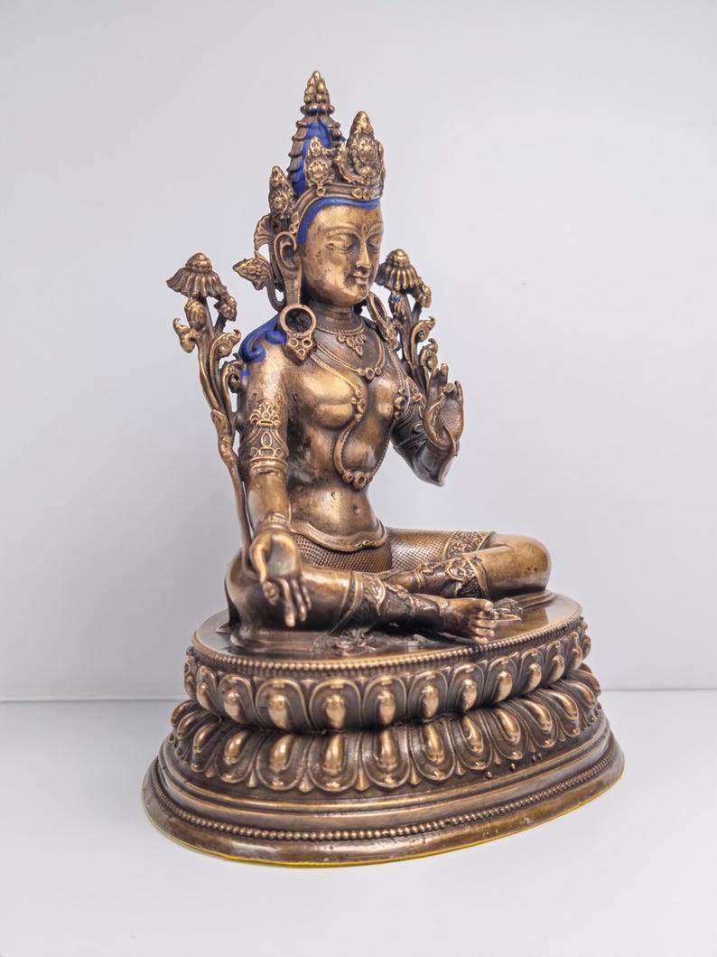 Authentic Green Tara Statue - Scared Tibetan Statue - Fully Consecrated and Blessed - Spiritual Decor - 17cm Height - Decades Old