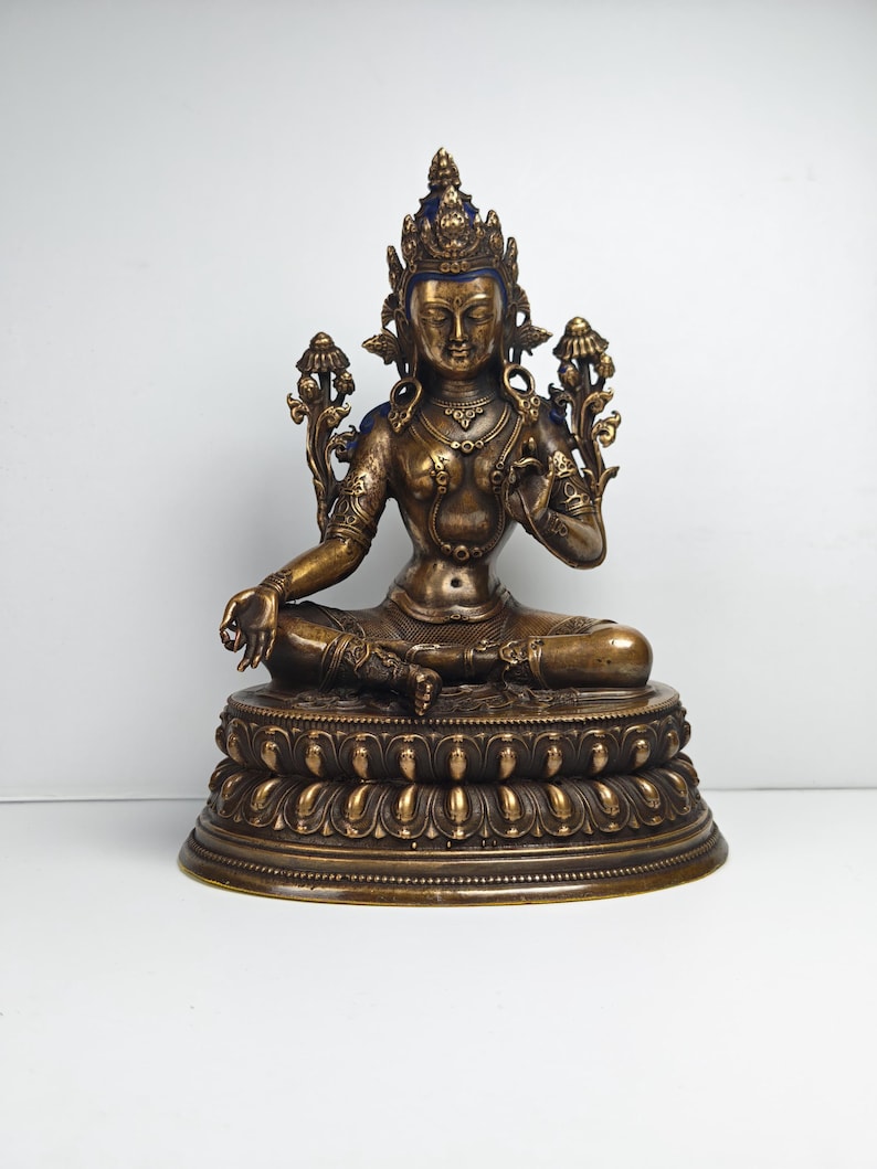 Authentic Green Tara Statue - Scared Tibetan Statue - Fully Consecrated and Blessed - Spiritual Decor - 17cm Height - Decades Old