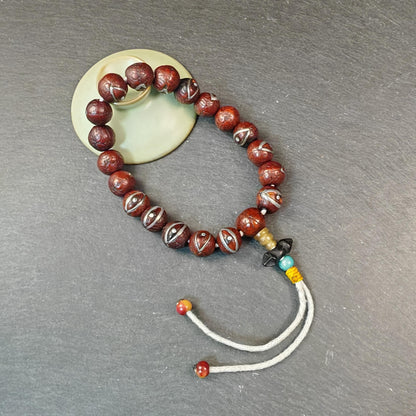 Inlaid Bodhi Seed Hand Hold Wrist Mala - Decades Old - Tibetan Buddhist mala beads, view 4