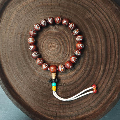 Inlaid Bodhi Seed Hand Hold Wrist Mala - Decades Old - Tibetan Buddhist mala beads, view 6