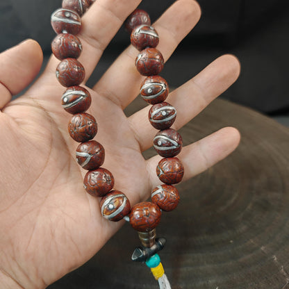 Inlaid Bodhi Seed Hand Hold Wrist Mala - Decades Old - Tibetan Buddhist mala beads, view 7