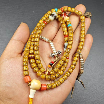 Old 7+mm Lotus Seed Necklace Mala for Women - Tibetan Buddhist mala beads, detailed view