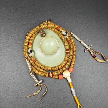 Old 7+mm Lotus Seed Necklace Mala for Women - Tibetan Buddhist mala beads, close-up detail