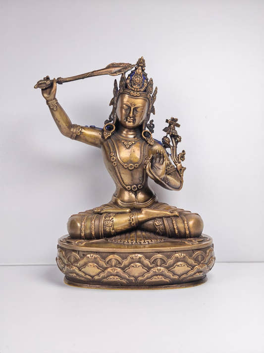 Authentic Manjusri Statue Tibetan Statue - Fully Consecrated and Blessed - Tibetan Buddhist statue, front view