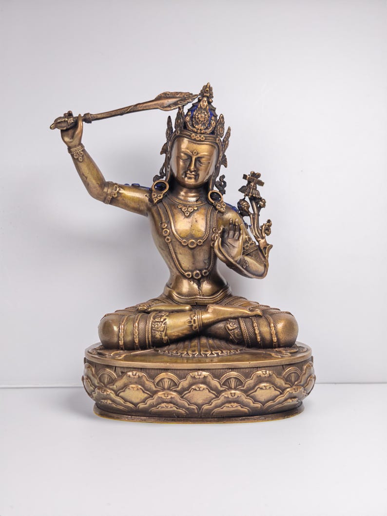 Authentic Manjusri Statue - Scared Tibetan Statue - Fully Consecrated and Blessed - Spiritual Decor - 16cm Height - Decades Old