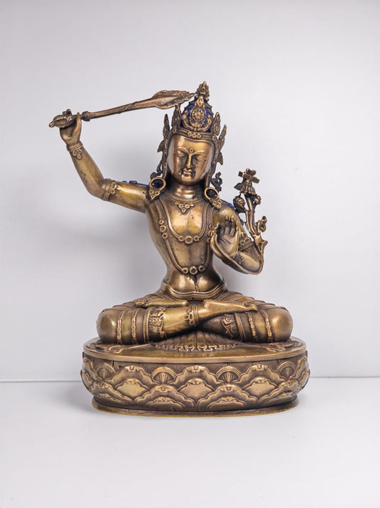 Authentic Manjusri Statue - Scared Tibetan Statue - Fully Consecrated and Blessed - Spiritual Decor - 16cm Height - Decades Old