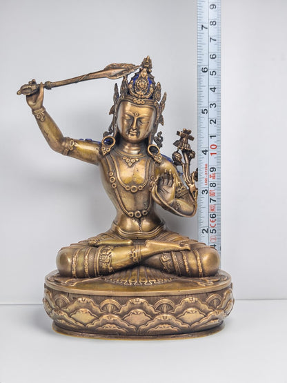 Authentic Manjusri Statue - Scared Tibetan Statue - Fully Consecrated and Blessed - Spiritual Decor - 16cm Height - Decades Old