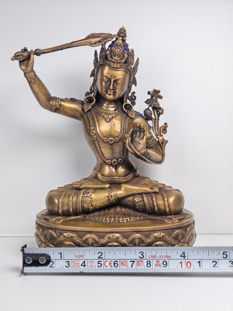 Authentic Manjusri Statue - Scared Tibetan Statue - Fully Consecrated and Blessed - Spiritual Decor - 16cm Height - Decades Old