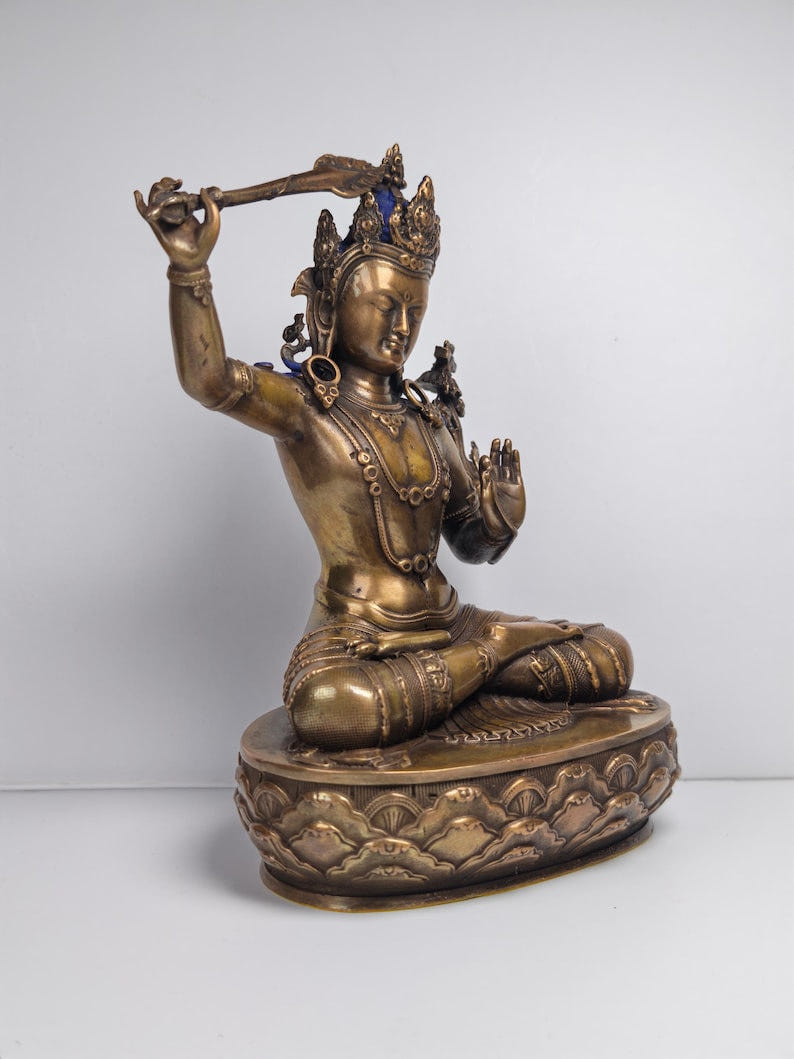Authentic Manjusri Statue Tibetan Statue - Fully Consecrated and Blessed - Tibetan Buddhist statue, detailed view