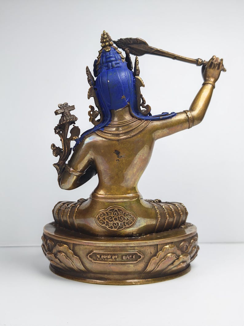 Authentic Manjusri Statue - Scared Tibetan Statue - Fully Consecrated and Blessed - Spiritual Decor - 16cm Height - Decades Old