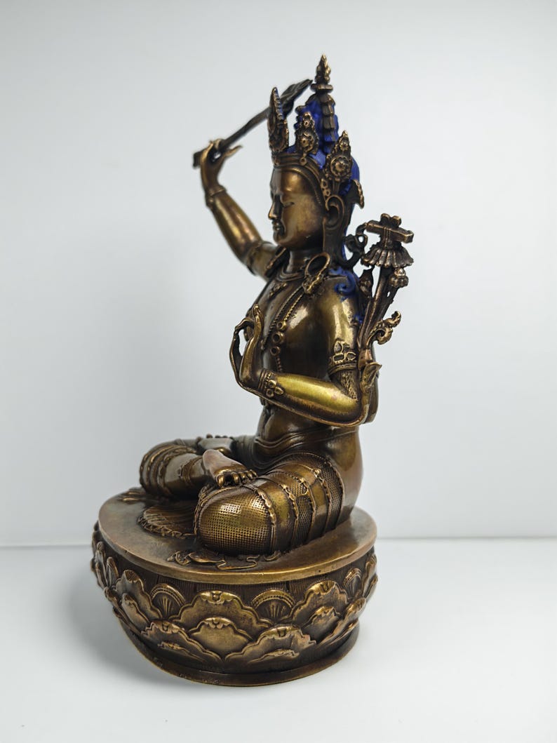 Authentic Manjusri Statue - Scared Tibetan Statue - Fully Consecrated and Blessed - Spiritual Decor - 16cm Height - Decades Old