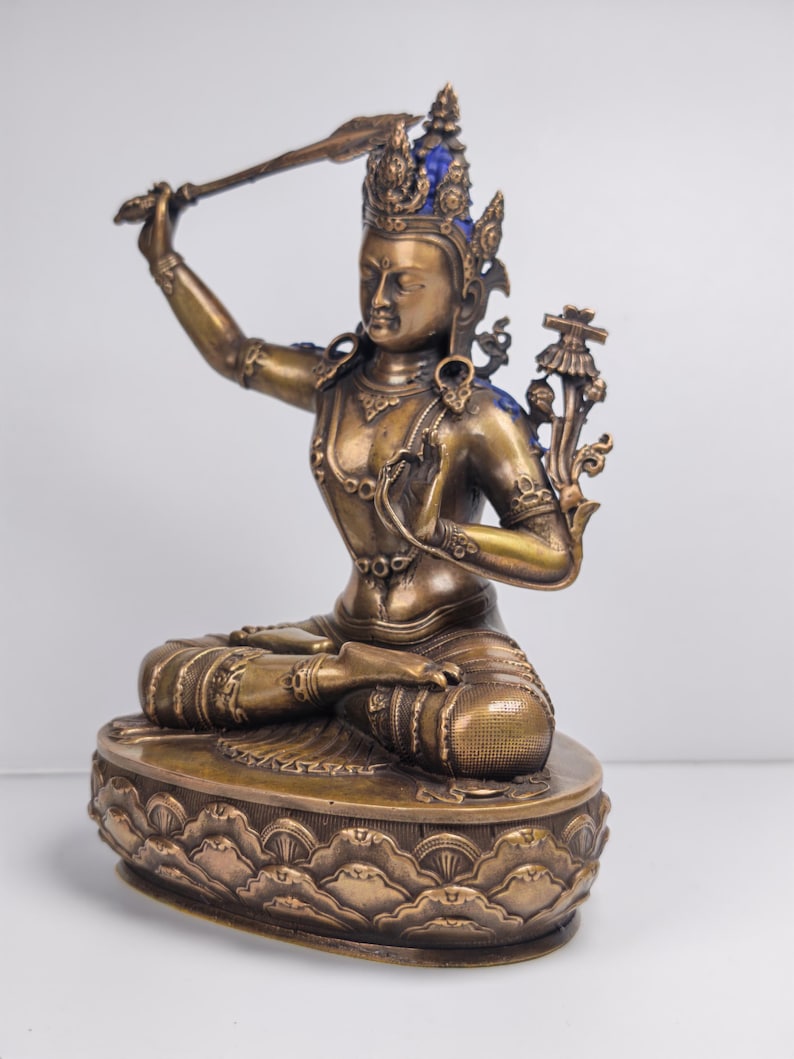 Authentic Manjusri Statue - Scared Tibetan Statue - Fully Consecrated and Blessed - Spiritual Decor - 16cm Height - Decades Old