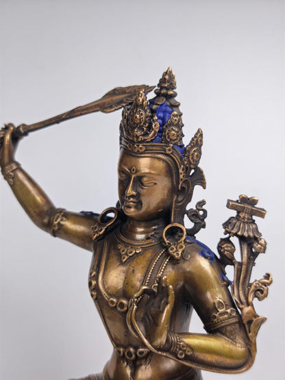 Authentic Manjusri Statue - Scared Tibetan Statue - Fully Consecrated and Blessed - Spiritual Decor - 16cm Height - Decades Old