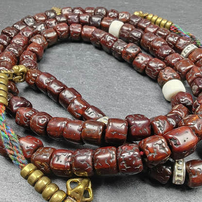 Old 8mm Rudraksha Necklace Mala - Tibetan Buddhist mala beads, view 6