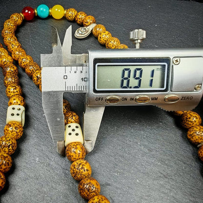 Authentic Old 9mm Lotus Seed Necklace Mala:Tibetan 108 Prayer Beads Rosary - 51cm stretched