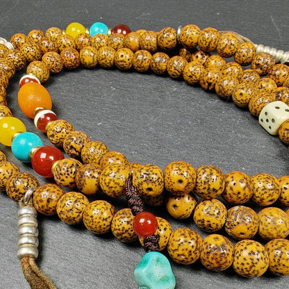 Authentic Old 9mm Lotus Seed Necklace Mala:Tibetan 108 Prayer Beads Rosary - 51cm stretched