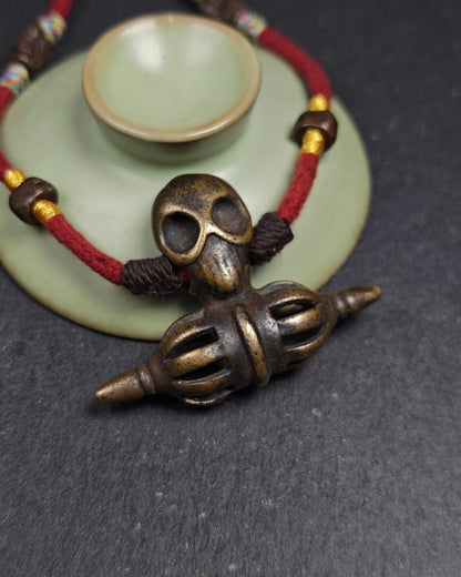 Authentic Old Citipati Skull Vajra Amulet - Gandhanra Tibetan Buddhism Protective Chram - Spiritual Necklace - 53×38mm