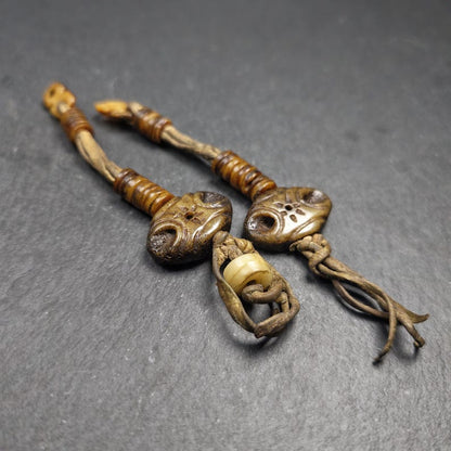 Authentic Old Kapala Prayer Bead Counters - Citipati Skull Design - Tibetan Rosary Pendant - Mala Accessory - 9mm