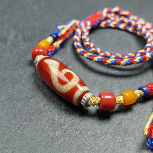 Authentic Ruyi Dzi Necklace - Fire Agate Dzi Amulet | Tibetan Jewelry | Protection Charm for Good Fortune Protection | 40*15mm