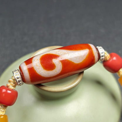 Authentic Ruyi Dzi Necklace - Fire Agate Dzi Amulet | Tibetan Jewelry | Protection Charm for Good Fortune Protection | 40*15mm