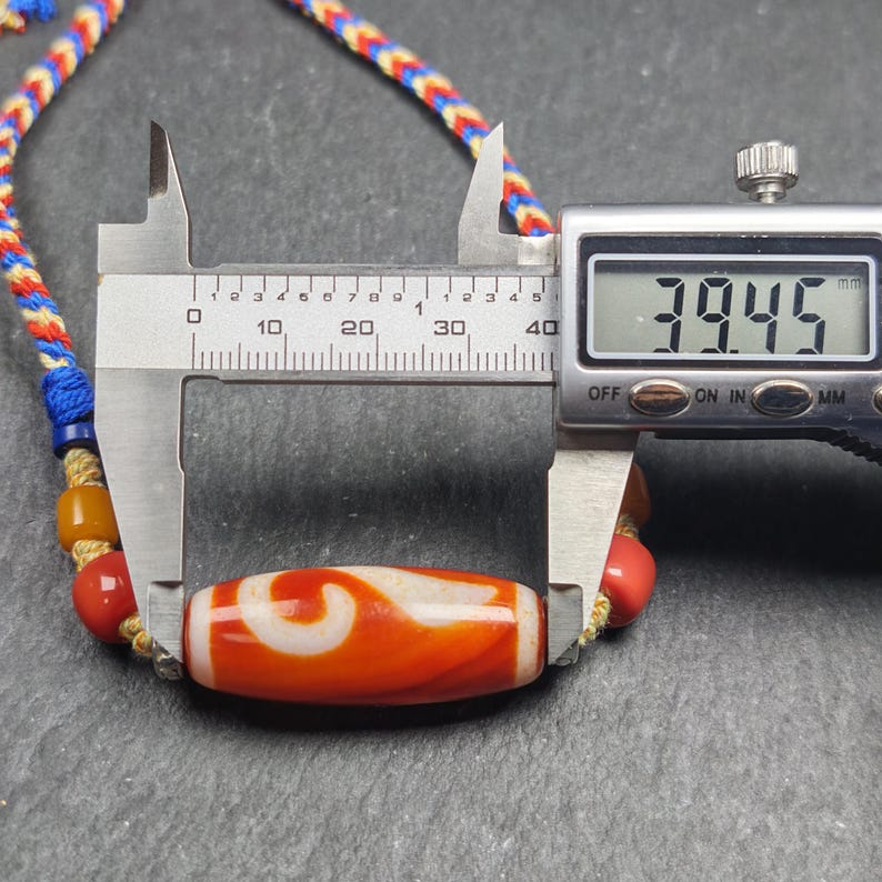 Authentic Ruyi Dzi Necklace - Fire Agate Dzi Amulet | Tibetan Jewelry | Protection Charm for Good Fortune Protection | 40*15mm