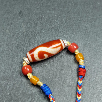 Authentic Ruyi Dzi Necklace - Fire Agate Dzi Amulet | Tibetan Jewelry | Protection Charm for Good Fortune Protection | 40*15mm