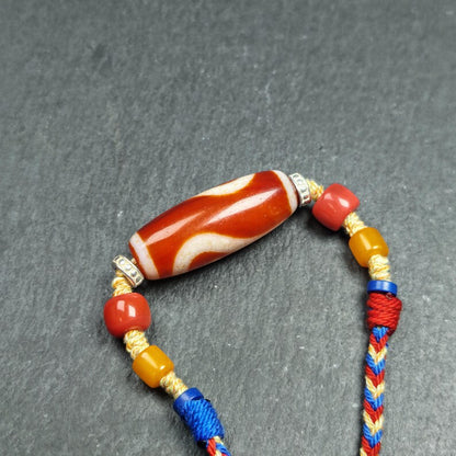 Authentic Ruyi Dzi Necklace - Fire Agate Dzi Amulet | Tibetan Jewelry | Protection Charm for Good Fortune Protection | 40*15mm
