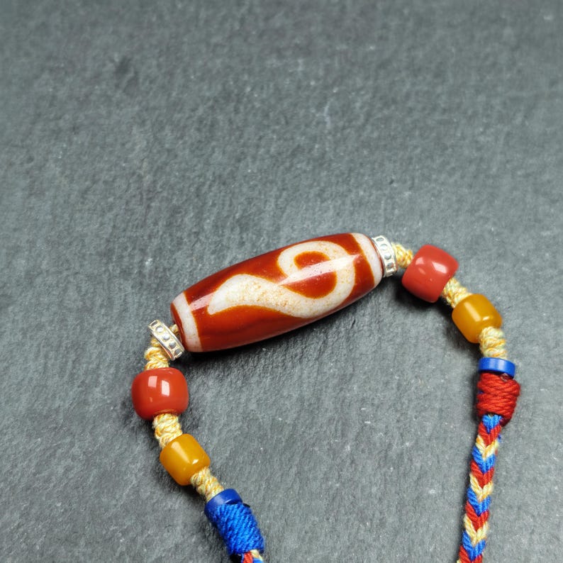 Authentic Ruyi Dzi Necklace - Fire Agate Dzi Amulet | Tibetan Jewelry | Protection Charm for Good Fortune Protection | 40*15mm