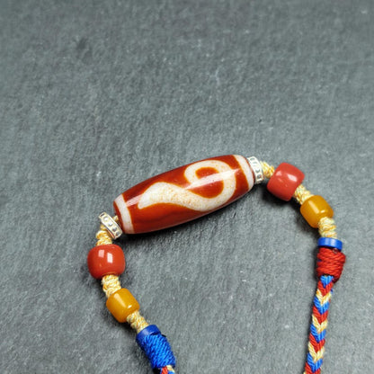 Authentic Ruyi Dzi Necklace - Fire Agate Dzi Amulet | Tibetan Jewelry | Protection Charm for Good Fortune Protection | 40*15mm