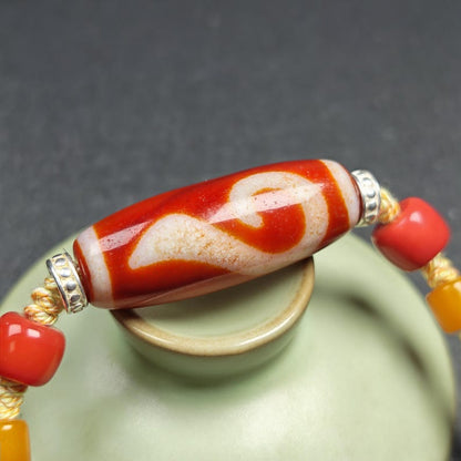 Authentic Ruyi Dzi Necklace - Fire Agate Dzi Amulet | Tibetan Jewelry | Protection Charm for Good Fortune Protection | 40*15mm