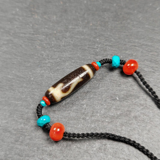 Authentic Ruyi Dzi Necklace | Tibetan Jewelry | Protection Charm for Good Fortune Protection | 35*11mm