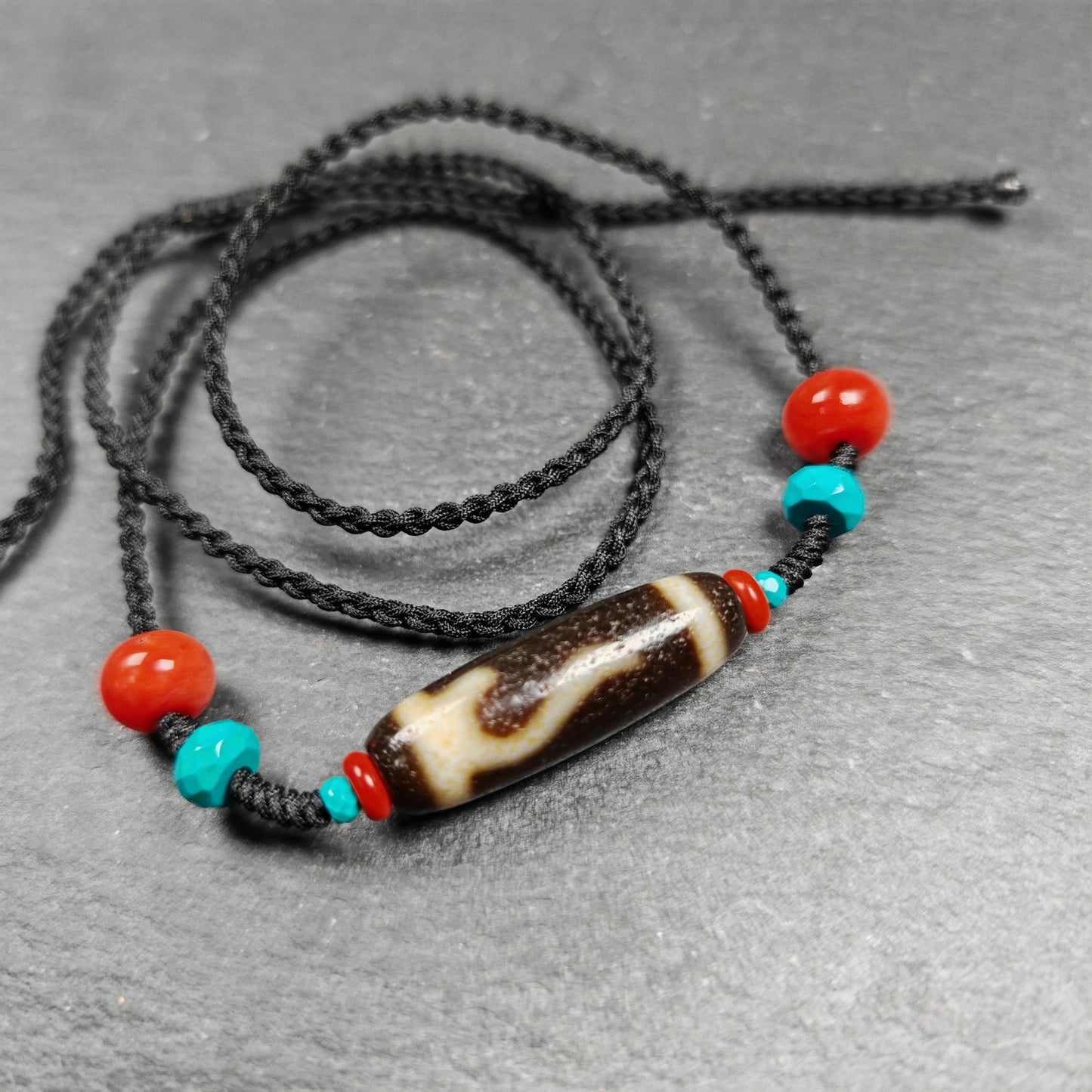 Authentic Ruyi Dzi Necklace | Tibetan Jewelry | Protection Charm for Good Fortune Protection | 35*11mm