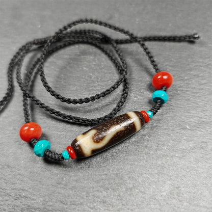 Authentic Ruyi Dzi Necklace | Tibetan Jewelry | Protection Charm for Good Fortune Protection | 35*11mm
